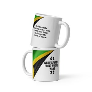 Willful Waste jamaikanischer Spruch Becher, jamaikanischer Becher 11 Unzen, jamaikanischer Keramikbecher, lustiger jamaikanischer Becher, jamaikanischer Kaffeebecher, jamaikanischer Teetasse