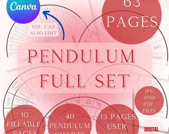 Pendulum Chart Bundle Printable Pages Dowsing Chart, How to Use Pendulum Chart, Witchcraft Grimoire Pages Full Set Digital Download