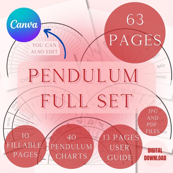 Bundle de graphique pendule pages imprimables graphique de radiesthésie, comment utiliser le graphique pendule, sorcellerie grimoire Pages ensemble complet en téléchargement numérique