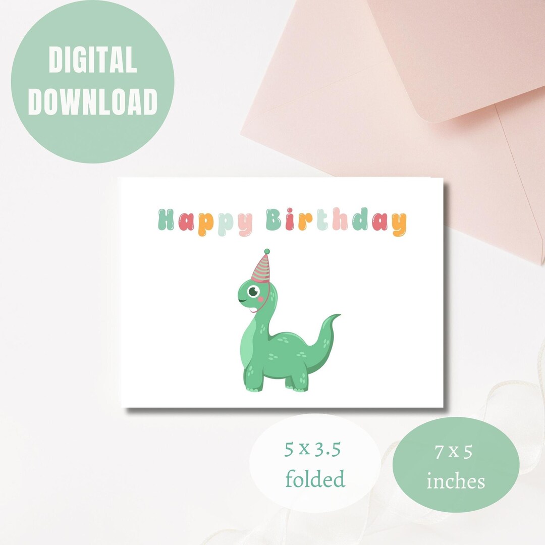 Happy Birthday Card Dinosaur Printable Best Wishes Last Minute - Etsy