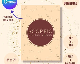 Scorpio Zodiac Sign Printable Birthday Card Happy Birthday Note Scorpio Card Canva Template Digital Download Card Birthday Note for Her