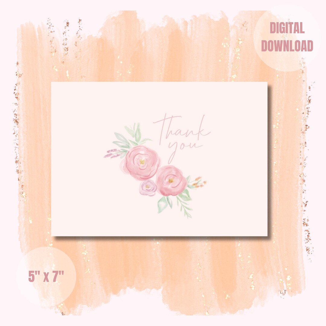 Floral Thank You Card Digital Download Printable Thank You - Etsy