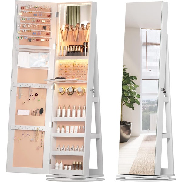 Efficient Jewelry Organization: Earring Organizer, Jewelry Armoire with Full-Length Mirror and Jewelry Storage, Christmas Gift, Gift For Her