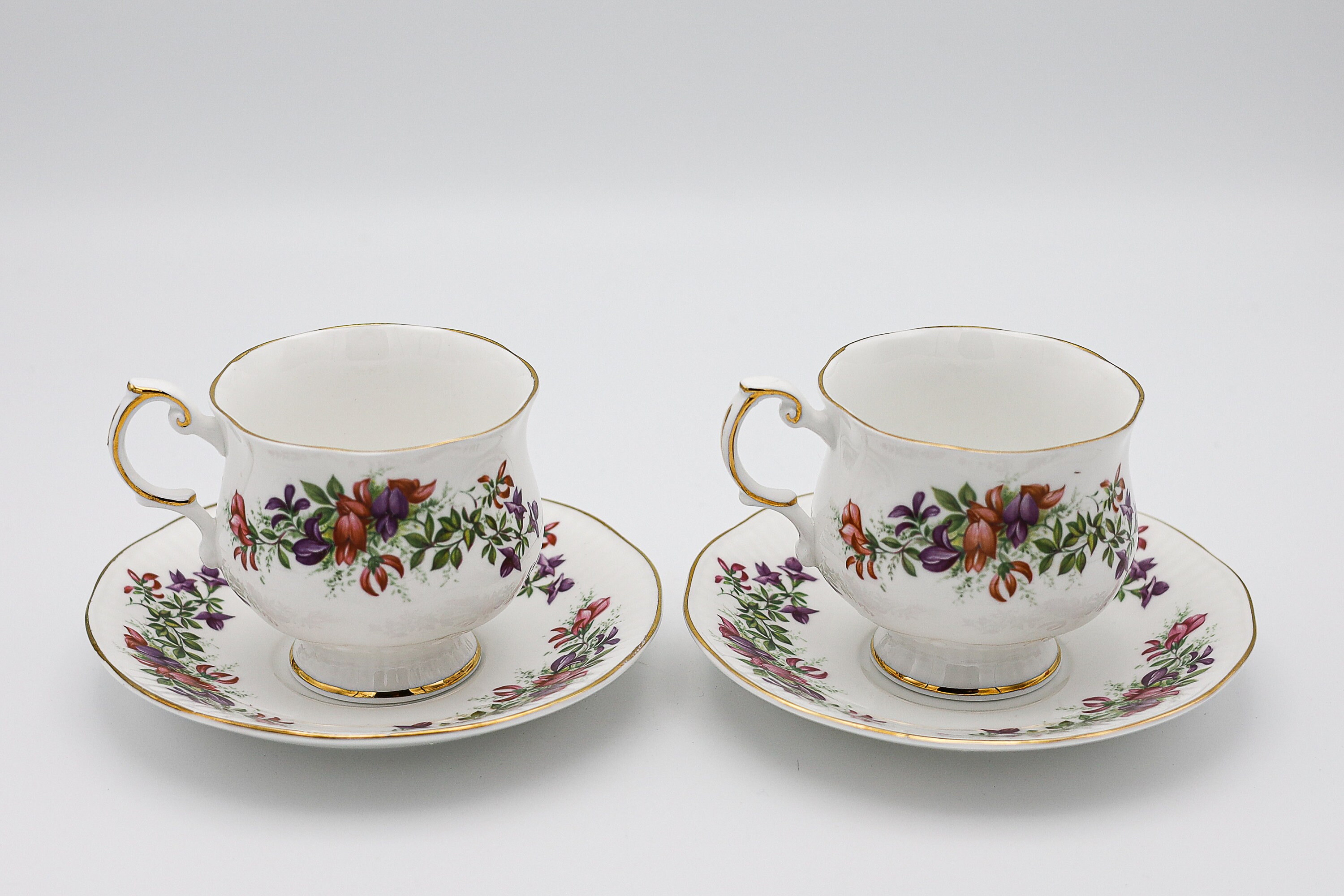 Queen's Tea Cup and Saucer X2 Fine Bone China Rosina China CO. Ltd Wild Flowers Made in England