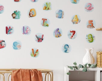 Animal Alphabet Wall Stickers, Children's Early Education Room, Alphabet Kids Sticker, Kindergarten Decorative Wall Sticker, Kids ABC Decal