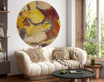 Pittura a olio pennello Art Circle Wall Sticker, decalcomania del cerchio rimovibile, decorazione della parete della stanza, decalcomania della parete del cerchio, buccia e bastone, arte della parete geometrica