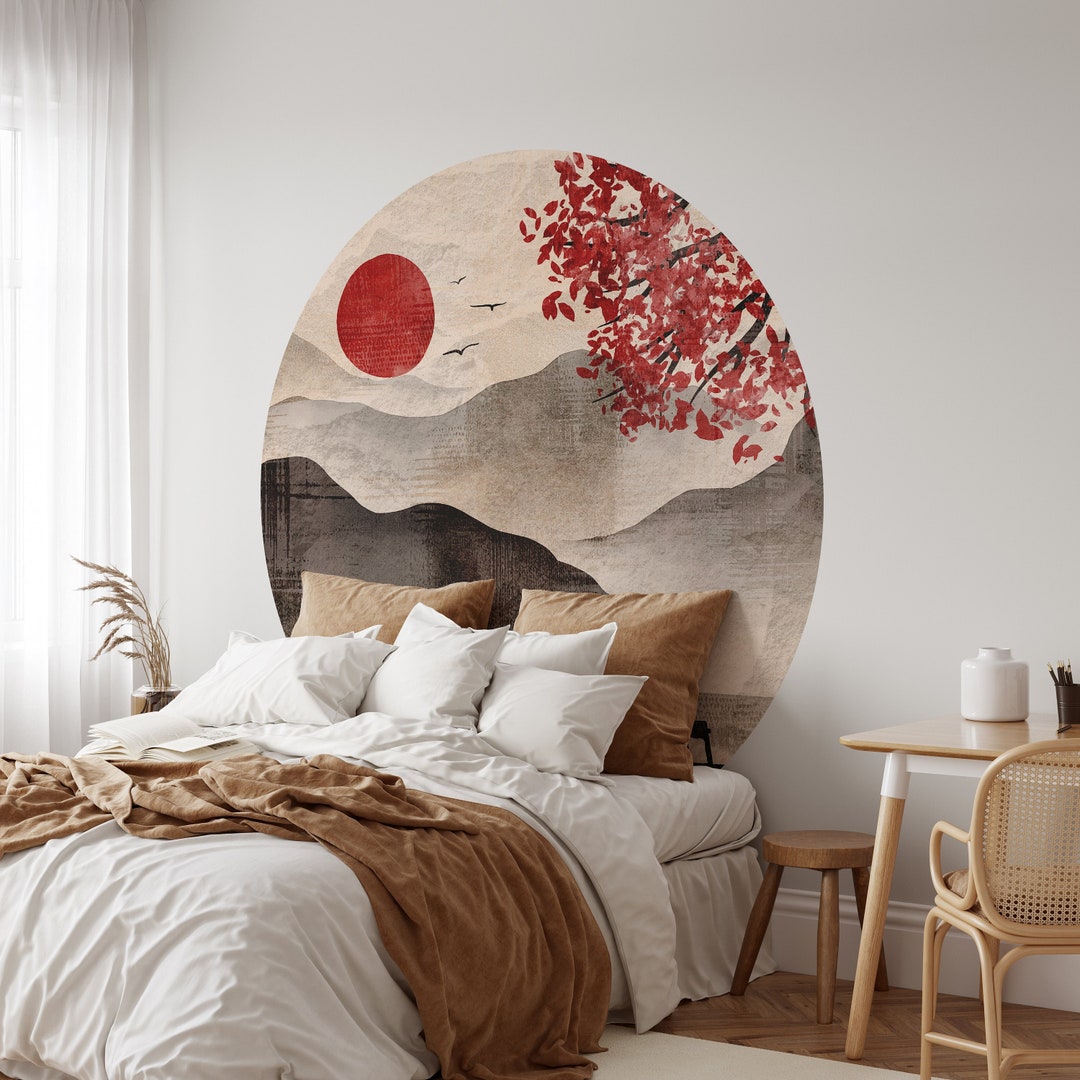 Asian Landscape Wall Sticker, Removable Circle Decal, Headboard Wall ...