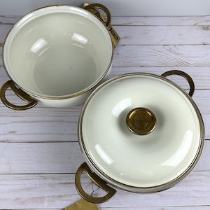 Vintage 3pcs Copco Gold Enameled 2.5 QT Dutch Oven Pot Set - Sam Lebowitz Design | Made In Spain | Elegant Cookware with Original Tag