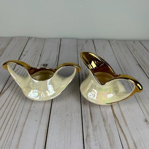 Vintage 1940s Pearl China Lusterware Creamer and Sugar Set with 22K Gold Trim | Tea and Coffee Servingware | Genie Aladdin Creamer/Sugar Set