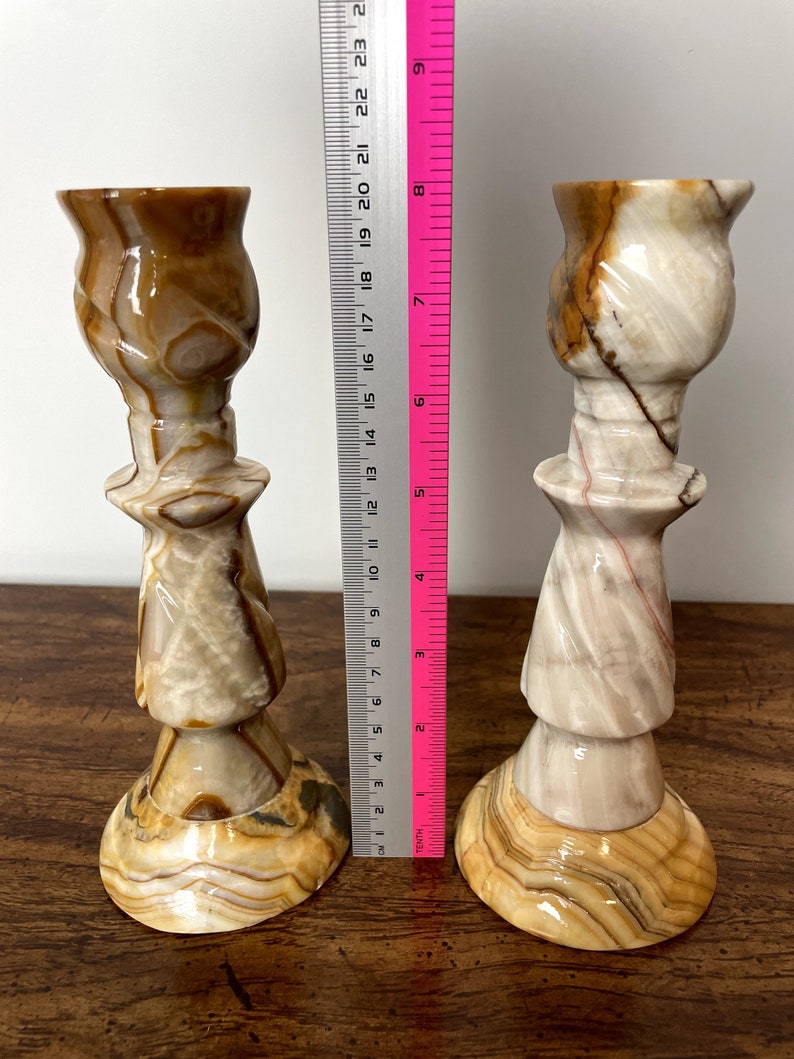 Vintage Onyx Twist Candlestick Holders Set of 2 | Chiseled Stoneware ...