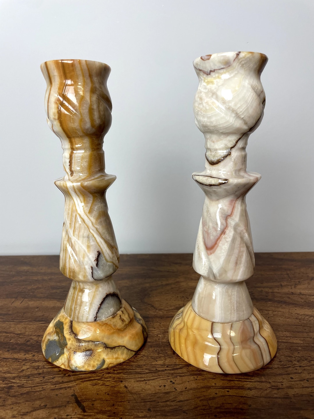 Vintage Onyx Twist Candlestick Holders Set of 2 | Chiseled Stoneware ...
