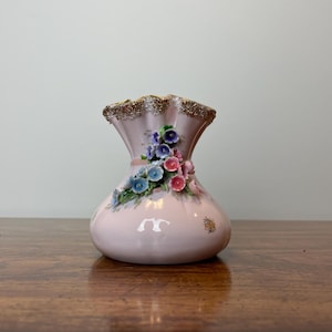 Vintage L&#39;Amour China Hand Painted Pink Vase w/ 3D Floral Design | Vintage Vase | Rare Find | Retro Home Decor | Housewarming Gift Idea