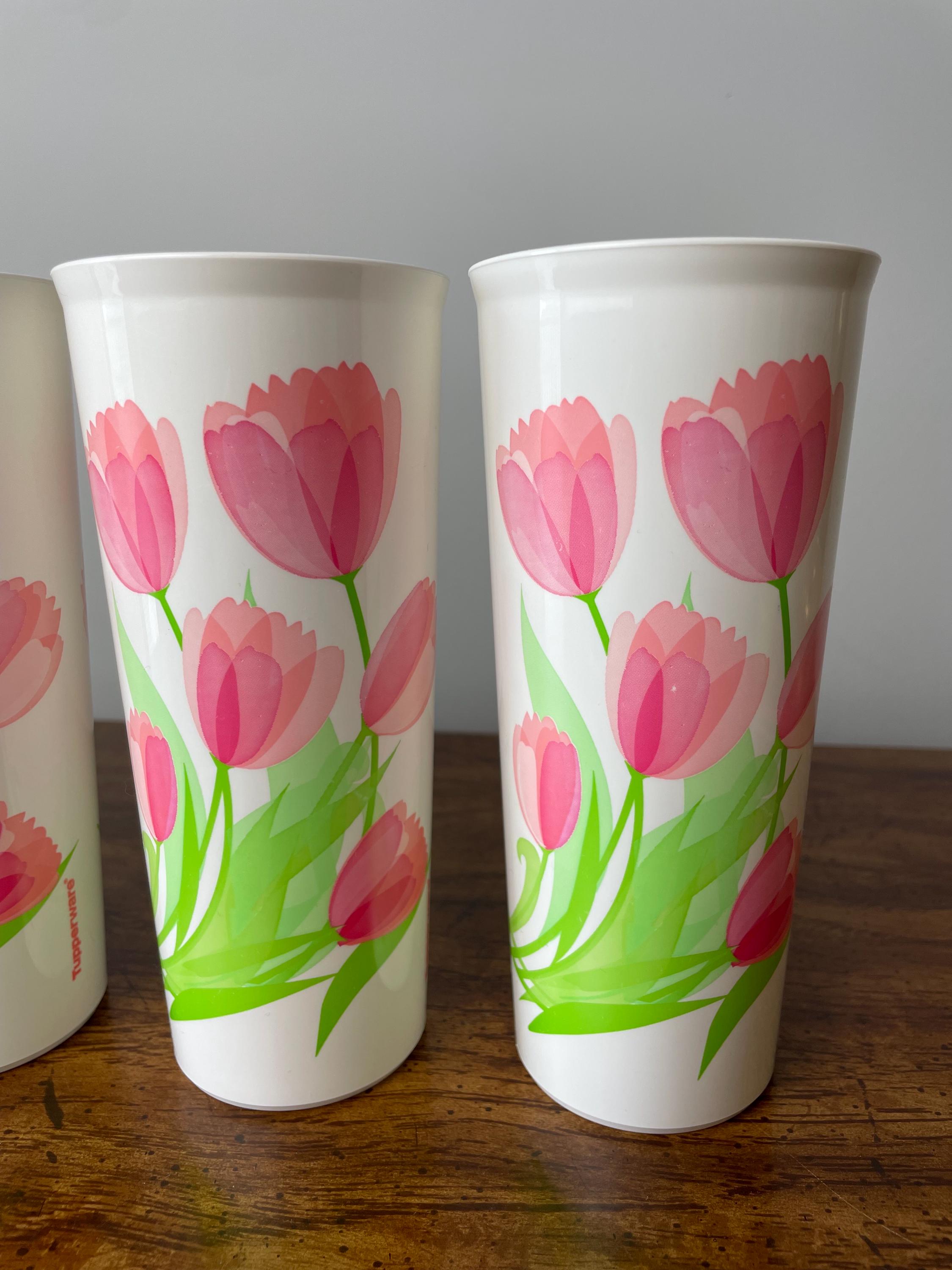 Rare 4pc Tupperware Springtime Pink Tulip 16oz Tumblers With Lids ...