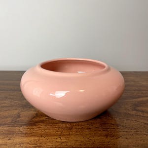 May include: A small, round, pink ceramic planter with a glossy finish.