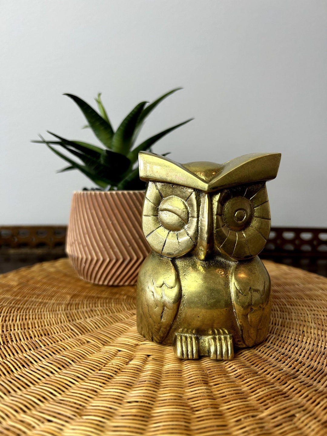 Rare Vintage Solid Brass Winking Owl Coin Bank 4 Tall Owl Statue Brass