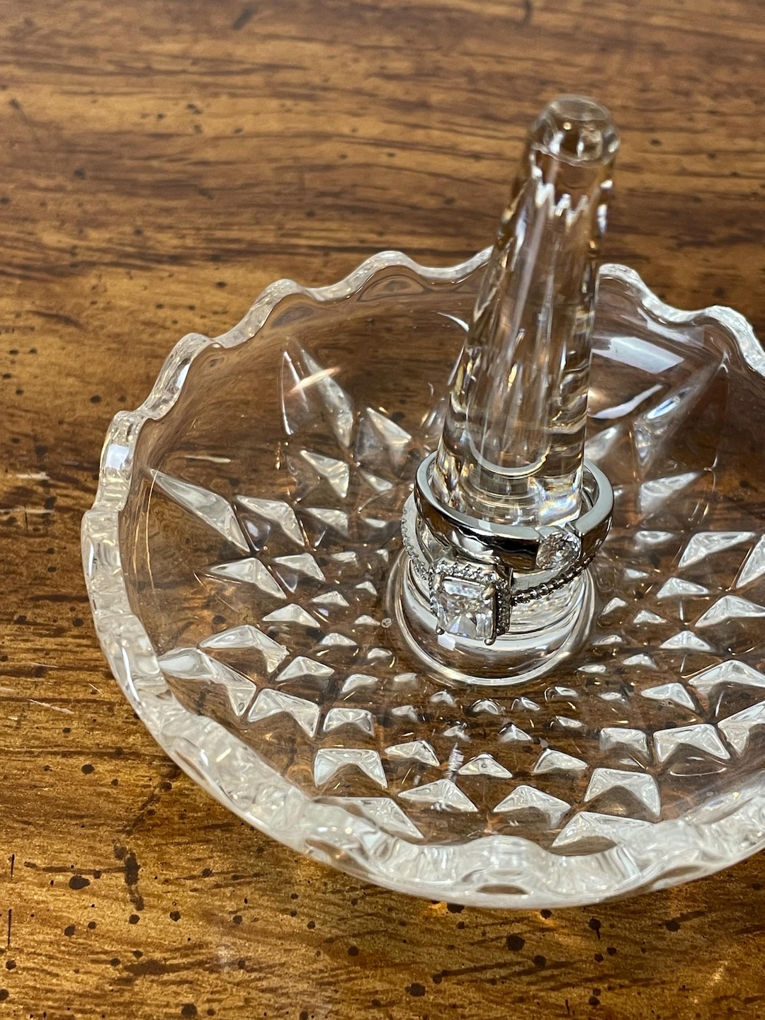 Vintage Crystal Ring Holder Sweet Vintage Trinket Dish Scalloped Edge Ring Dish Engagement