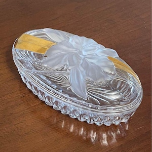 Vintage Studio Nova "Golden Orchid" Oval Glass Box | Covered Candy Dish | Elegant Jewelry Holder | Decorative Trinket Storage | Gift Ideas