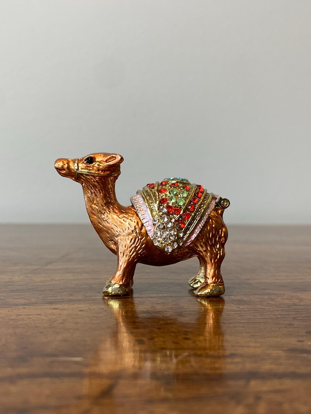 Jeweled Camel Trinket Box | Small Gold Tone Figurine W/ Rhinestones ...