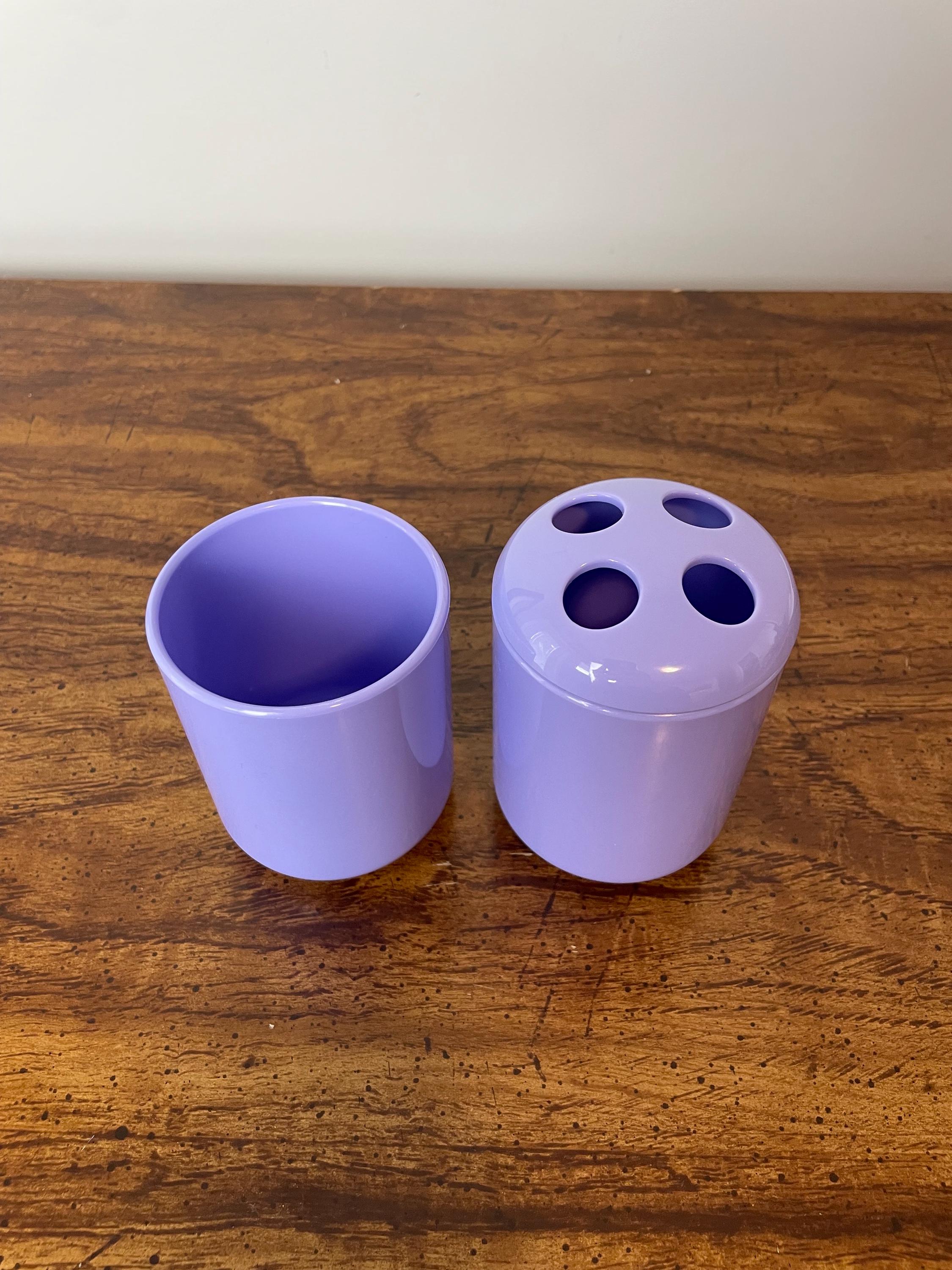 Vintage Lavender Plastic Bathroom Cups - Set of 2 Toothbrush Holder & Rinsing Cup Made in Hong Kong Bathroom Décor Rare Gift Idea