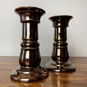 Vintage Glazed Brown Ceramic Candlestick Holder | Decorative Pottery Centerpiece | Elegant Home Accents | Dining Decor | Housewarming Gift