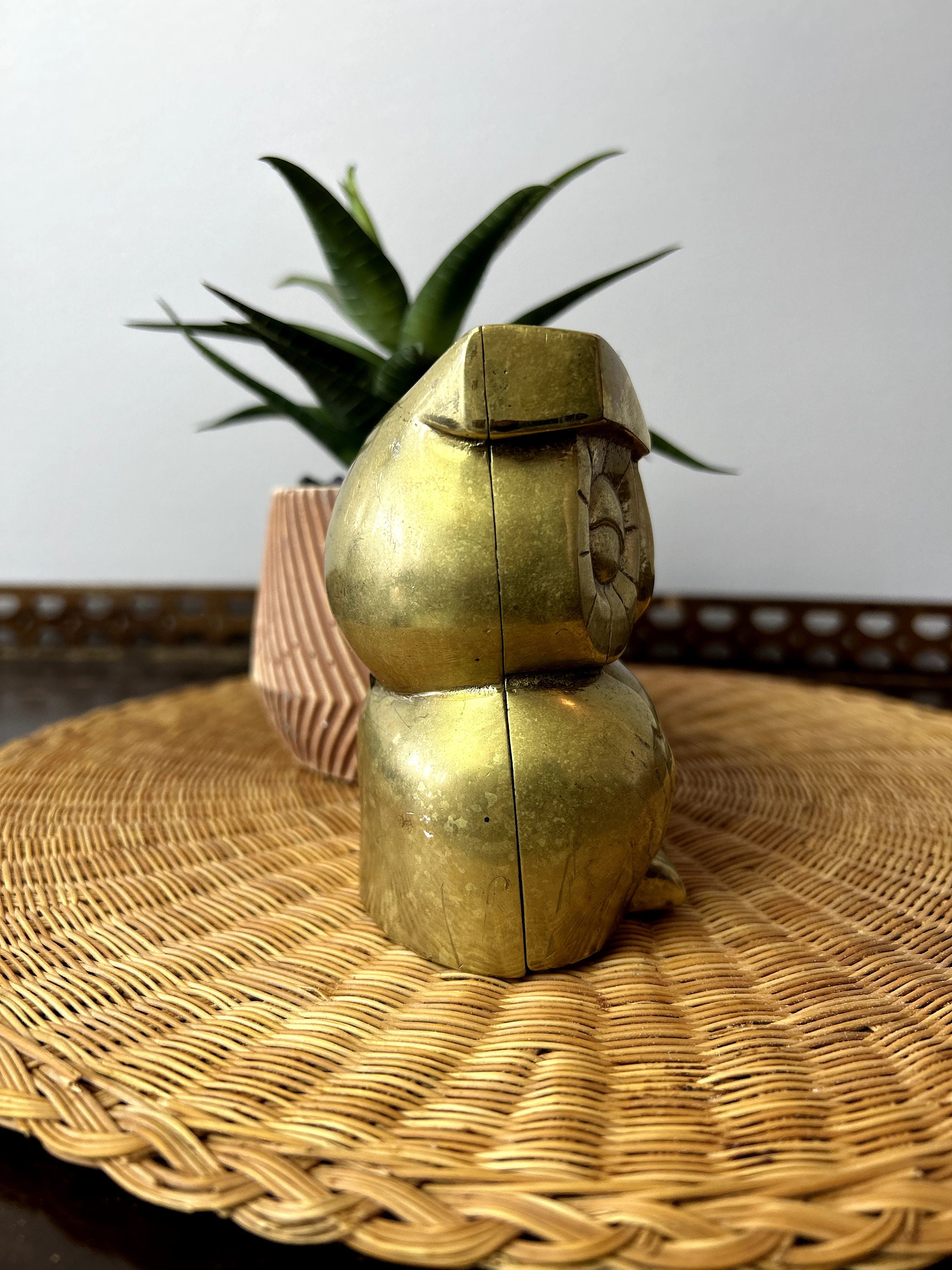 Rare Vintage Solid Brass Winking Owl Coin Bank 4 Tall Owl Statue Brass