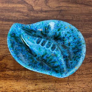Vintage 1974 Abstract Shape Ceramic Ashtray | Blue Turquoise Mid-Century Modern Pottery Trinket Dish | Mad Men Style | Artist Signed | Gift