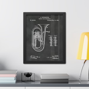 Regalo para profesor de tuba, póster vintage de tuba, profesor de instrumentos de viento metal, dibujo de patente de tuba, pósteres enmarcados