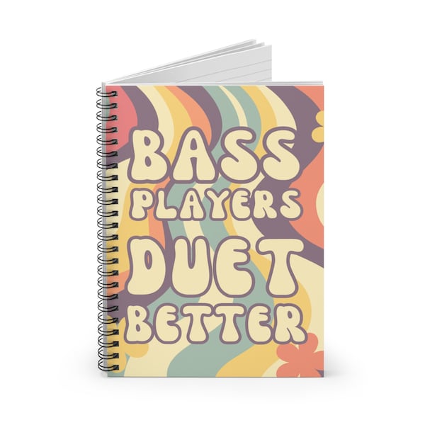 Groovy Bass Teacher Gift, Bass Player Gift, Retro Hippie Cool, Bass Student Gift, Bassist Spiral Notebook - Ruled Line