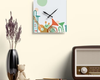 Reloj de pared para sala de música: decoración de instrumentos musicales de acrílico