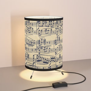 Music Teacher Gift, Vintage Sheet Music, Antique Parchment, Music Studio Tripod Lamp with High-Res Printed Shade, USCA plug