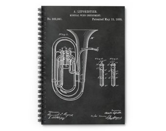 Euphonium Teacher Gift, Vintage Euphonium Patent Diagram, Spiral Notebook - Ruled Line