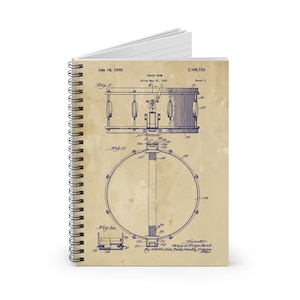 Percussion Lehrer Geschenk, Vintage Snare Drum Poster, Percussionist Patent Zeichnung, Spiralblock - Lineal