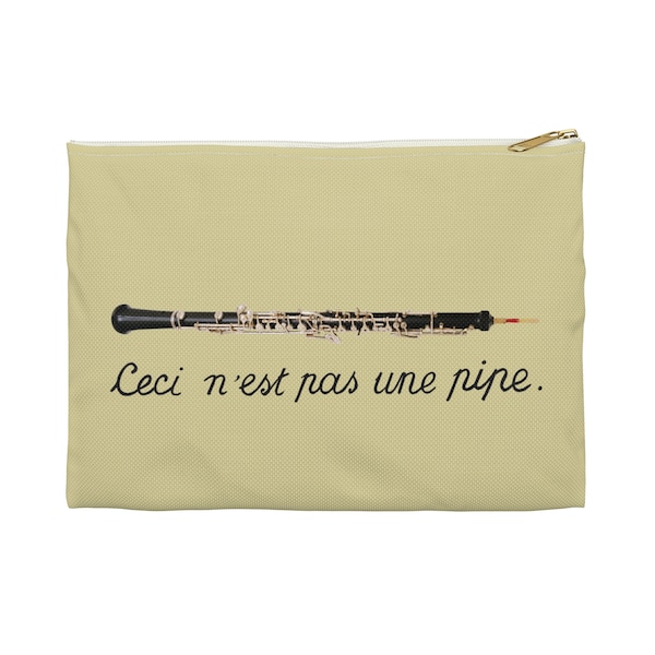 Oboe Teacher Gift, This Is Not A Pipe, Vintage French Surrealism Art, Reeds Swabs Cane and Accessory Pouch