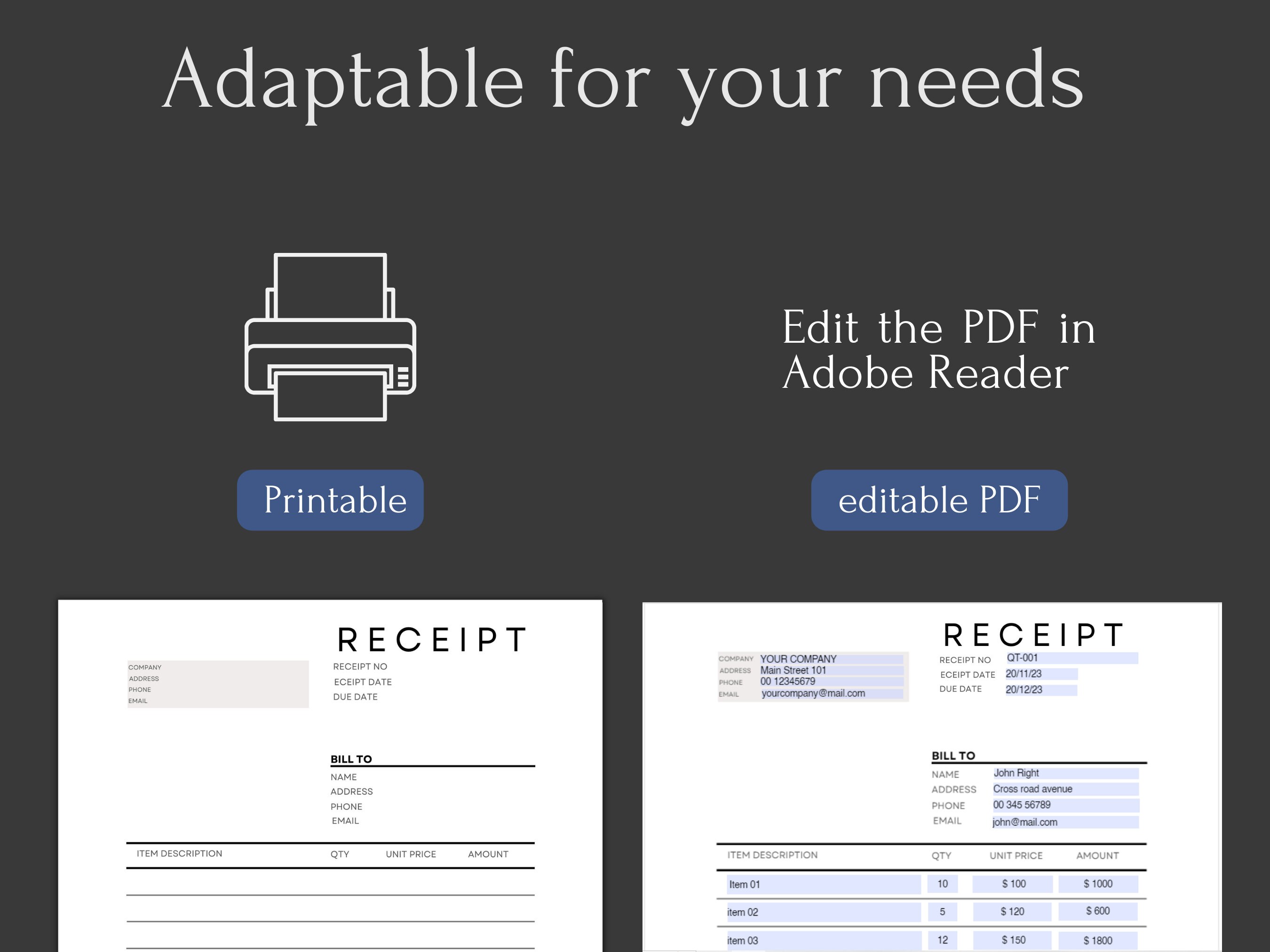 Receipt Template, Editable Receipt Template, Small Business Template