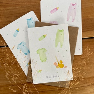 Hallo Baby | personalisierbare Aquarell-Karte zur Geburt | Original, kein Druck