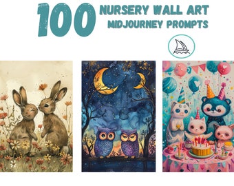 100 Midjourney Nursery Wall art Prompts, ai prompt art, midjourney-prompt, midjourney gids, lijst met prompts, midjourney prompt art