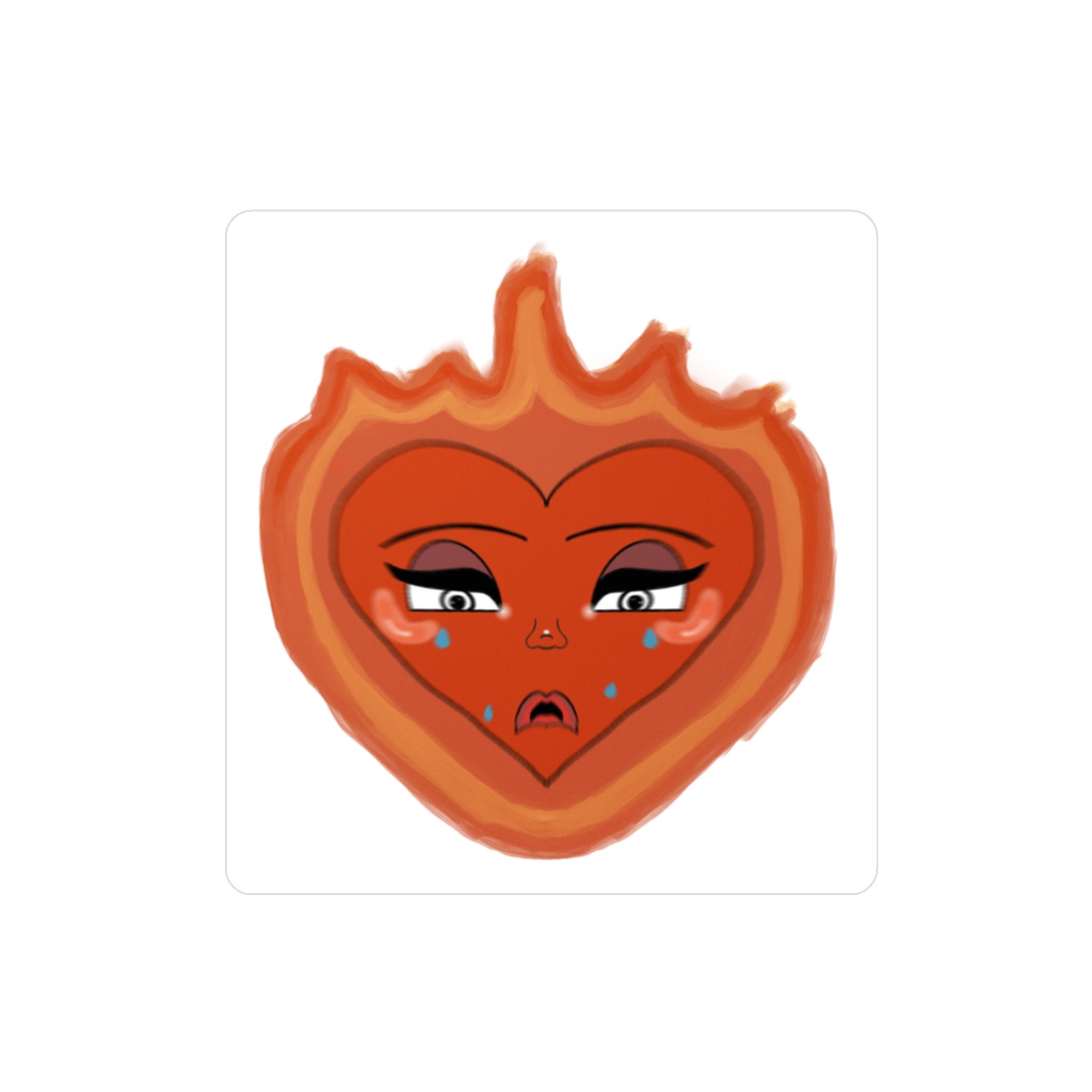 Fire Face Heart Sticker - Etsy