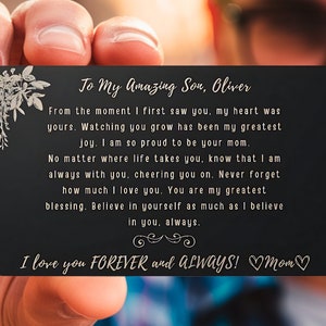 Personalisierte Brieftasche mit Gravur für meinen Sohn Andenken Gravur Geschenk für Sohn von Mama Sohn Abschluss Geburtstagsgeschenk Weihnachtsgeschenk von Mama Papa