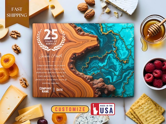 Personalized Years of Service Glass Cutting Board, Employee Mentor Recognition Award, 25 Years of Work Anniversary Appreciation Plaque Gifts