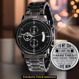 Personalized To My Son/Grandson Engraved Watch Gift from Mom Dad, Custom Birthday Graduation Wedding Deployment Gifts For Men from Parents