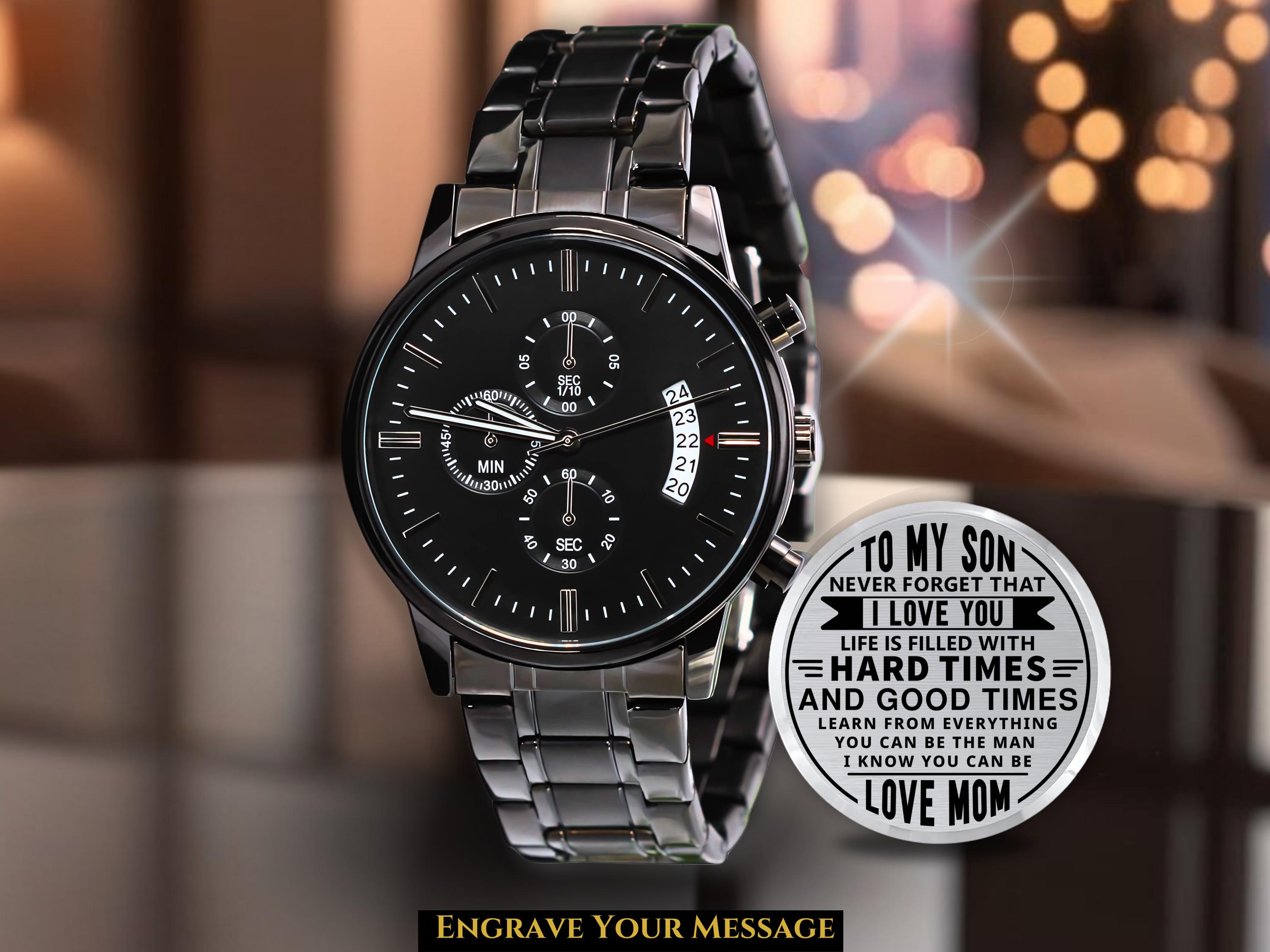 Cadeau de montre gravé personnalisé à mon fils/petit-fils de la part de maman et papa, cadeaux de déploiement de mariage de remise des diplômes d'anniversaire personnalisés pour hommes des parents