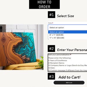 May include: A wooden cutting board with a blue and green epoxy resin inlay. The board is available in two sizes: 8 inches by 11 inches or 11 inches by 15 inches. The board can be personalized with a name, date, company logo, or custom message.