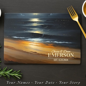 Personalized Ocean Glass Cutting Board, Custom Coastal Kitchen Gift, Beach House Charcuterie Tray, Wedding Anniversary Housewarming Presents