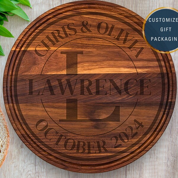 Charcuterie Board Personalized Serving Board Round Monogram Custom Cheese Board Engagement Gift Bridal Shower Newlywed Kitchen Gift for Mom