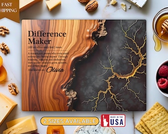 Regalo personalizado de agradecimiento: tabla de cortar de cristal con la definición de agradecimiento, bandeja para embutidos, placa, para compañero de trabajo, enfermero/a, médico/a