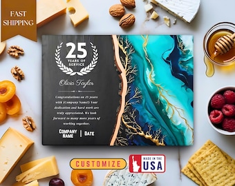 Personalized Years of Service Glass Cutting Board, Employee Mentor Recognition Award, 25 Years of Work Anniversary Appreciation Plaque Gifts