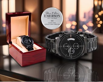 Custom Engraved Watch for Men, Personalized Gift with Message on Back, Anniversary Gift for Husband, Groom, Dad | Wedding, Birthday Keepsake