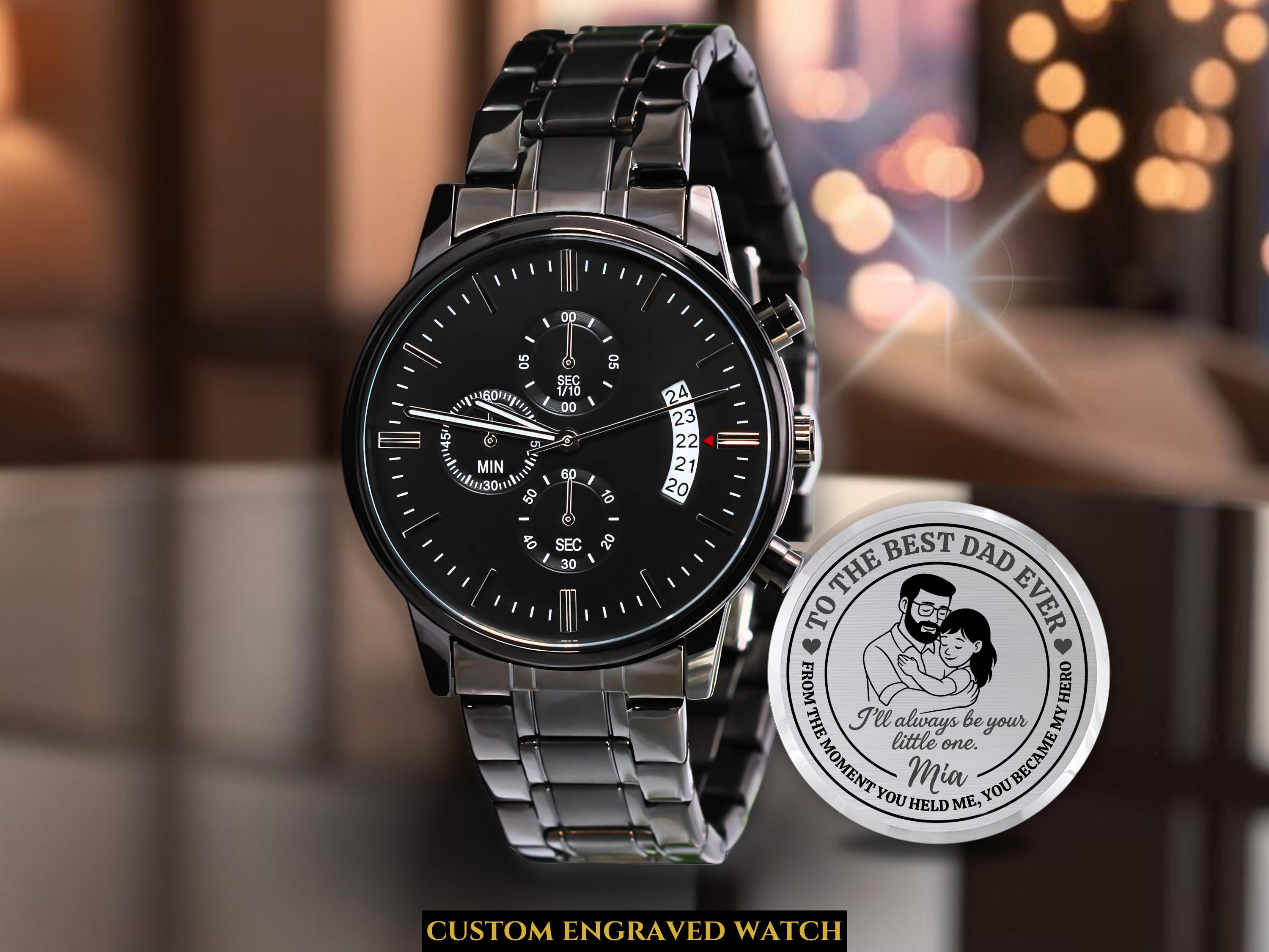 Engraved Watch for Dad from Daughter, Personalized Fathers Day Gift To the Best Dad Ever  Birthday Keepsake, Custom Message Gift for Grandpa