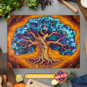 Tree of Life Glass Charcuterie Board, Cutting Board, Wedding Gift, Custom Resin Epoxy Wood Look Print on Glass, Art Charcutier Board Gift