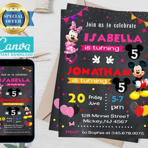 Editable Mickey and Minnie Birthday Invitation Template, Printable ...